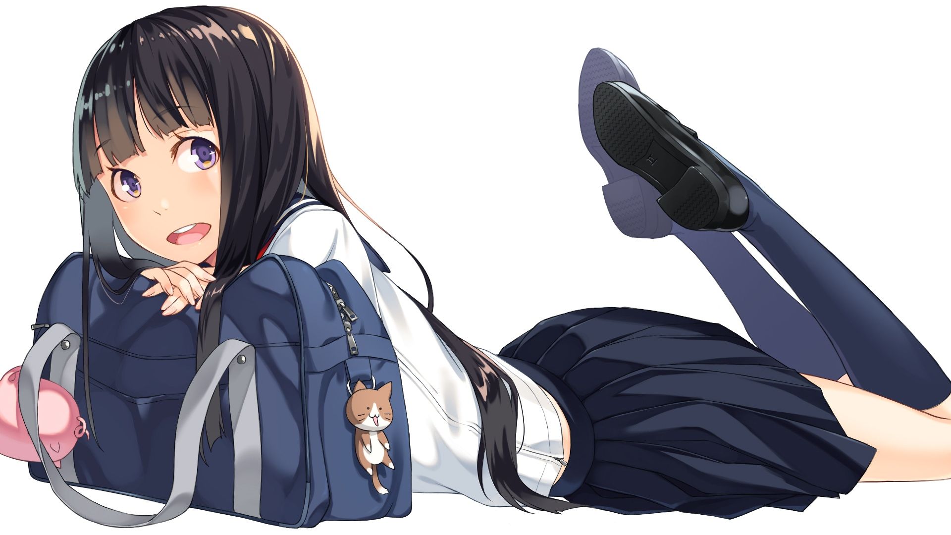 Desktop Wallpaper Original Anime Girl Lying Down Her Purse Hd Image