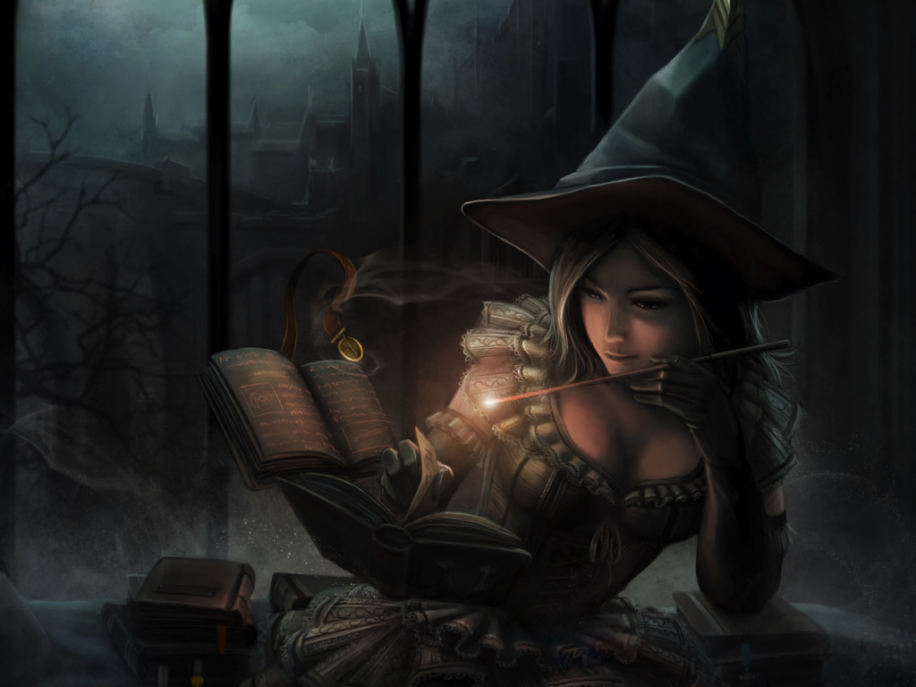 Desktop Wallpaper Fantasy Witch Black Magic Book Hd Image Picture