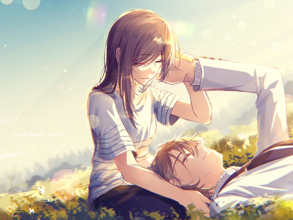 Desktop Wallpaper  Cute  Anime  Couple  Meadow Love Hd  