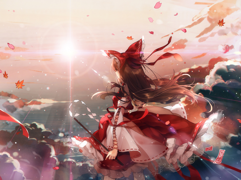 Desktop Wallpaper Red Cloths, Anime Girls, Clouds, Reimu Hakurei ...