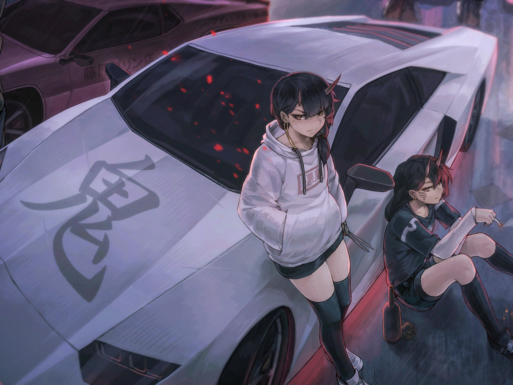 Desktop Wallpaper Car, Urban Anime Girls, Art, Hd Image, Picture