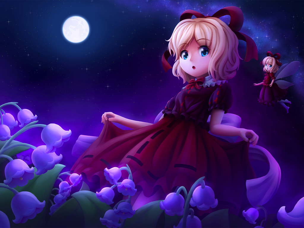 Desktop Wallpaper Cute Anime Girl, Medicine Melancholy, Touhou, Night, Hd Image, Picture 
