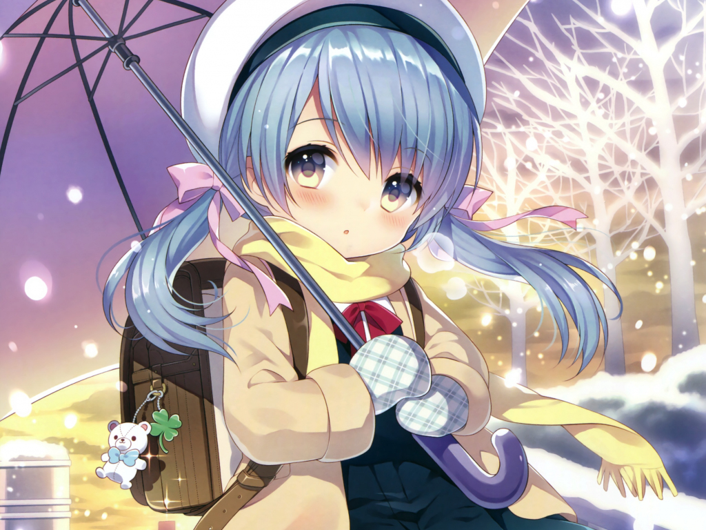 Desktop Wallpaper  Winter  Cute  Anime  Girl Umbrella Hd 