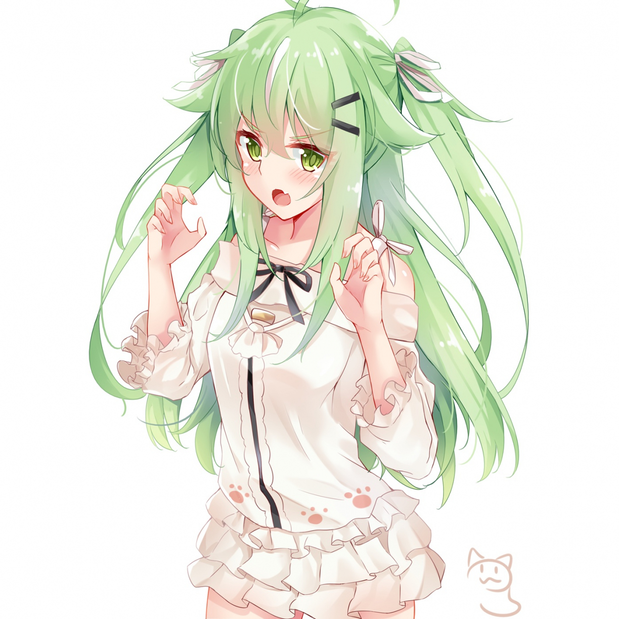 Desktop Wallpaper Cute Green Hair Anime Girl Original Minimal Hd Image Picture Background