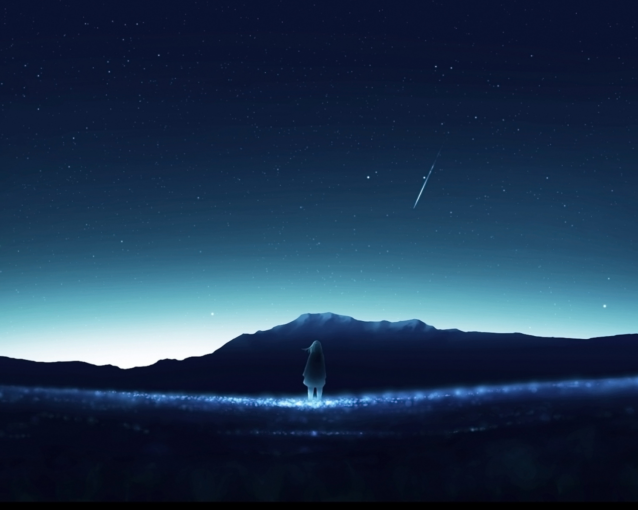 Desktop Wallpaper Night, Sky, Landscape, Anime Girl, Original, Hd Image