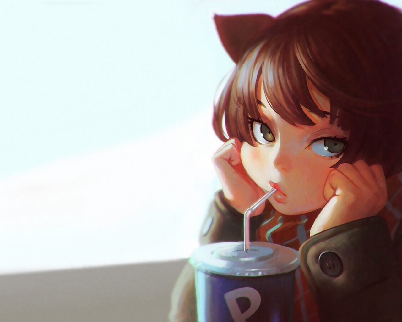 Desktop Wallpaper Cute Anime Girl Drinking Coffee Hd Image