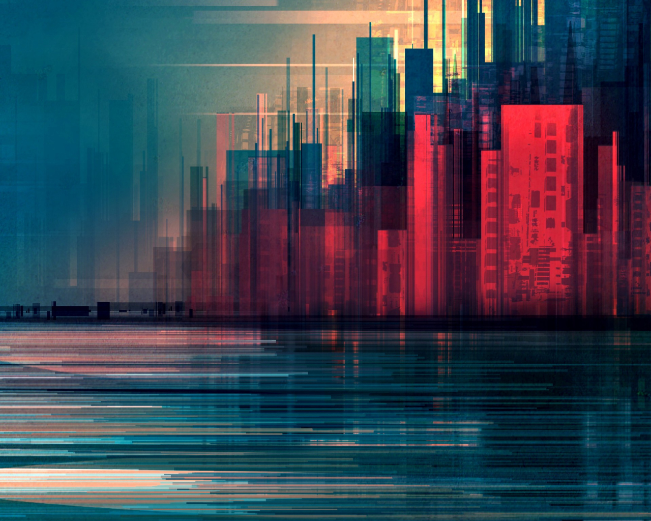 Desktop Wallpaper Glitch Art, City, Abstract, Hd Image, Picture