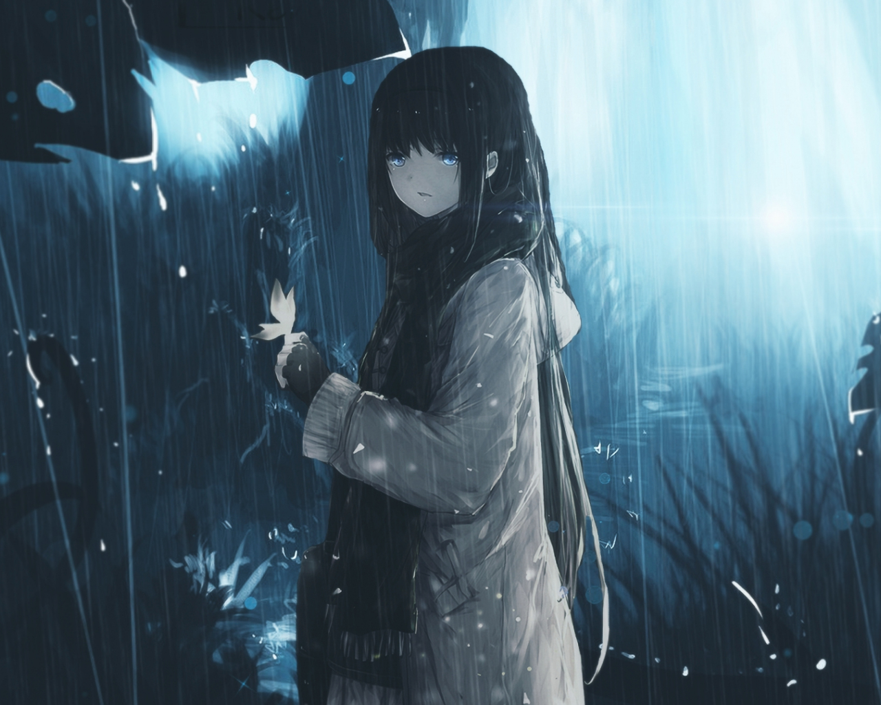 Download 1280x1024 Wallpaper Blue Eye Anime Girl, Long Hair, Rain,  Original, Standard 5:4, Fullscreen, 1280x1024 Hd Image, Background, 17678