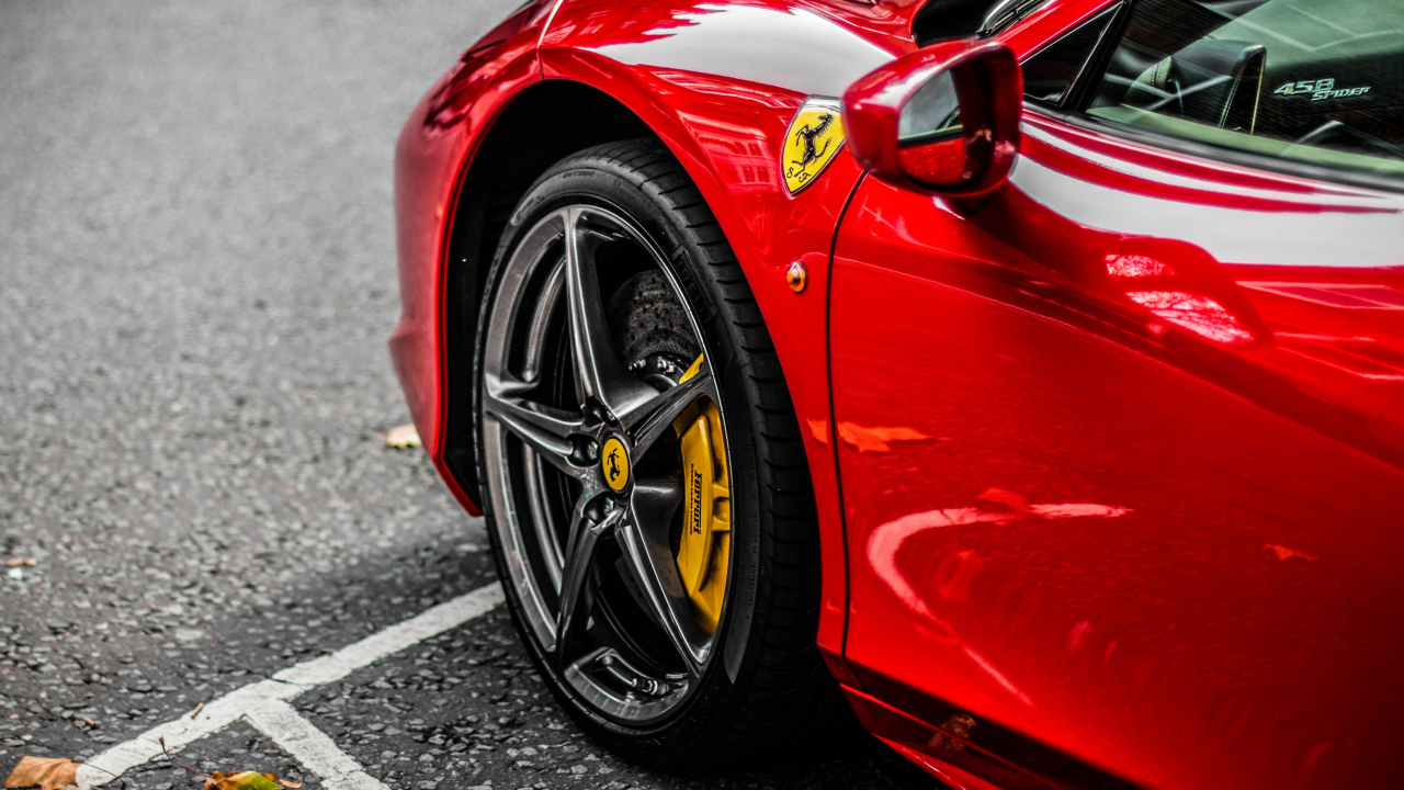 Download 1280x720 Wallpaper Red Supercar, Ferrari, Wheel, 4k, Hd, Hdv,  720p, Widescreen, 1280x720 Hd Image, Background, 26254