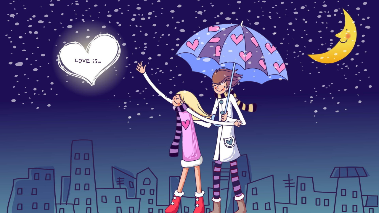 Download 1280x720 Wallpaper Love, Cartoon, Starry Sky, Heart, Umbrella,  Couple, Hd, Hdv, 720p, Widescreen, 1280x720 Hd Image, Background, 17668