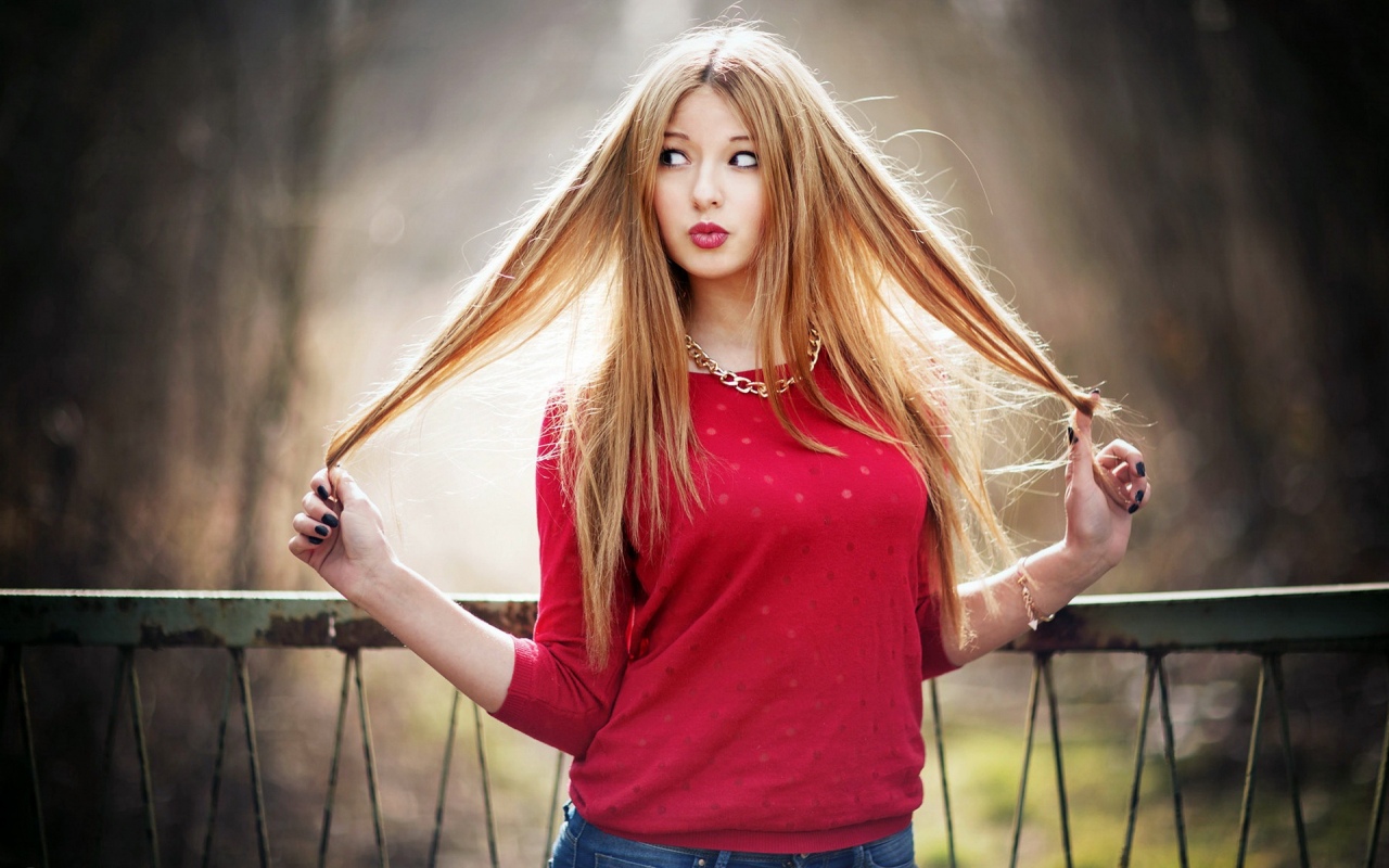 Desktop Wallpaper Fun, Play With Hair, Outdoor, Girl Model, Hd Image