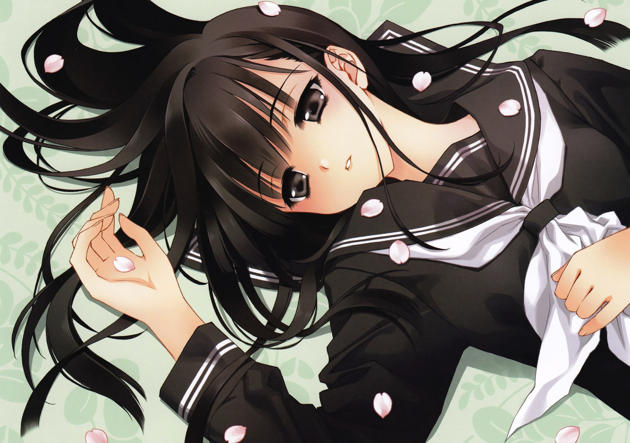 Desktop Wallpaper Lying Down, Sad, Anime Girl, Black Dress ...