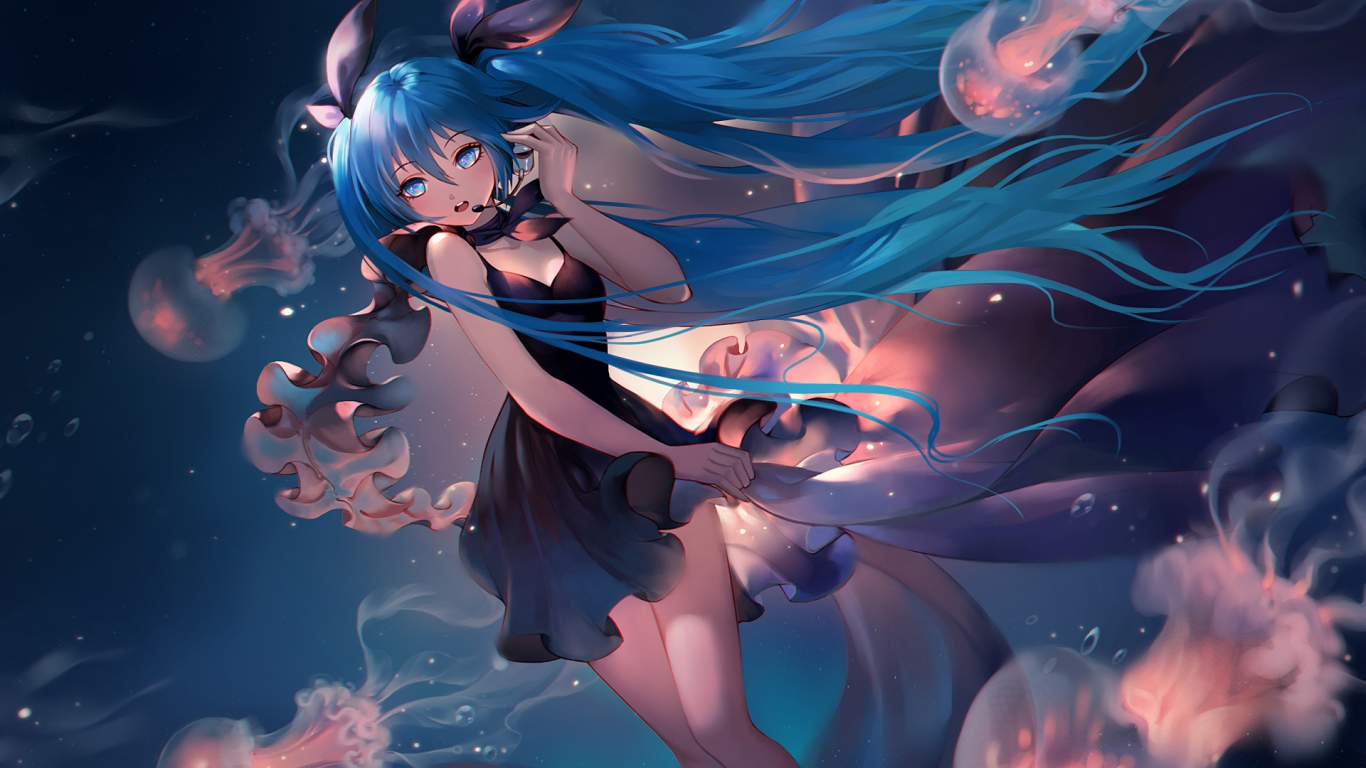 Download 1600x900 Wallpaper Vocaloid Blue Hair Anime Girl