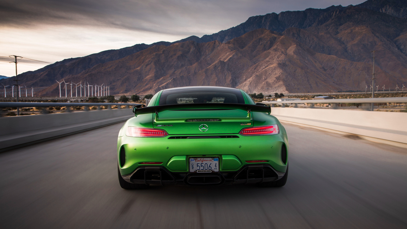 Download 1366x768 Wallpaper Mercedes Amg Gt R, Rear View, Green Car, 4k