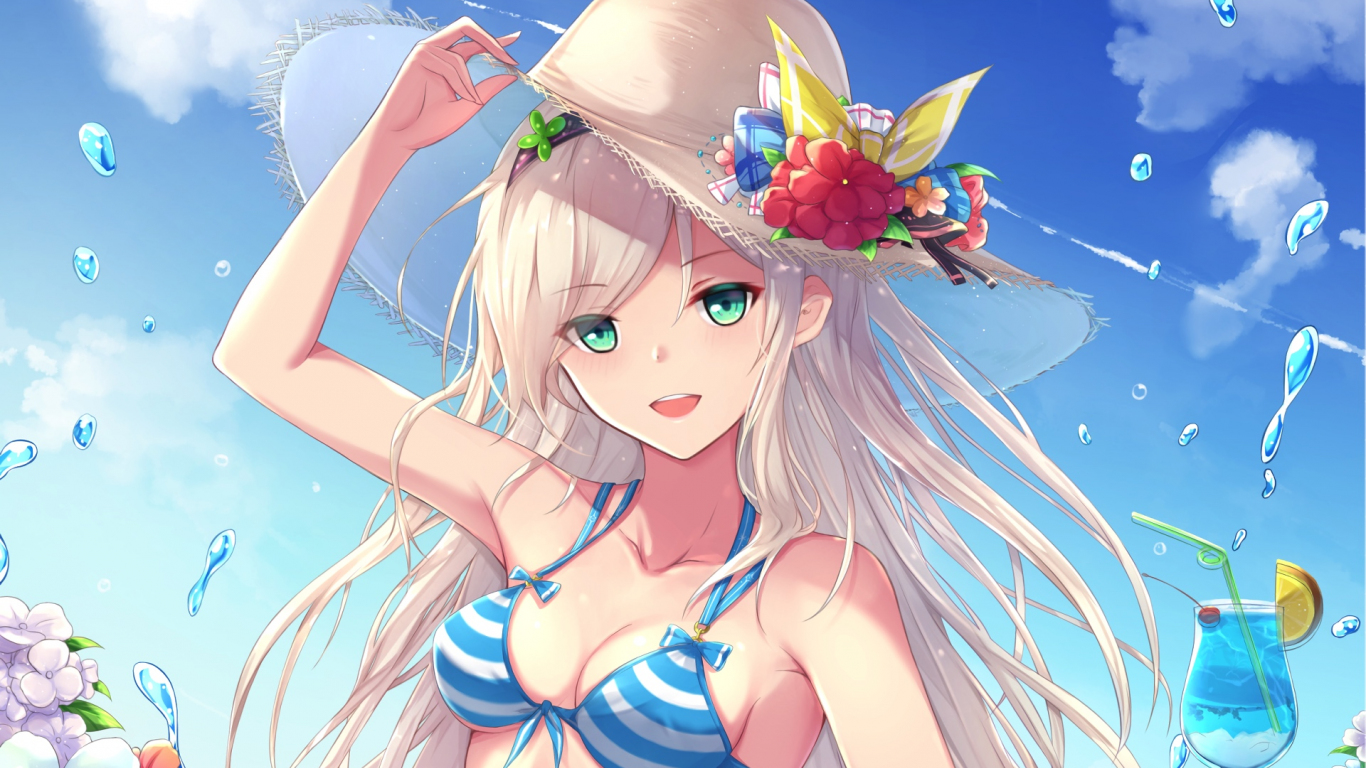 Download 1366x768 Wallpaper Anime Girl, Holiday, Fun, Bikini, Summer,  Tablet, Laptop, 1366x768 Hd Image, Background, 22597