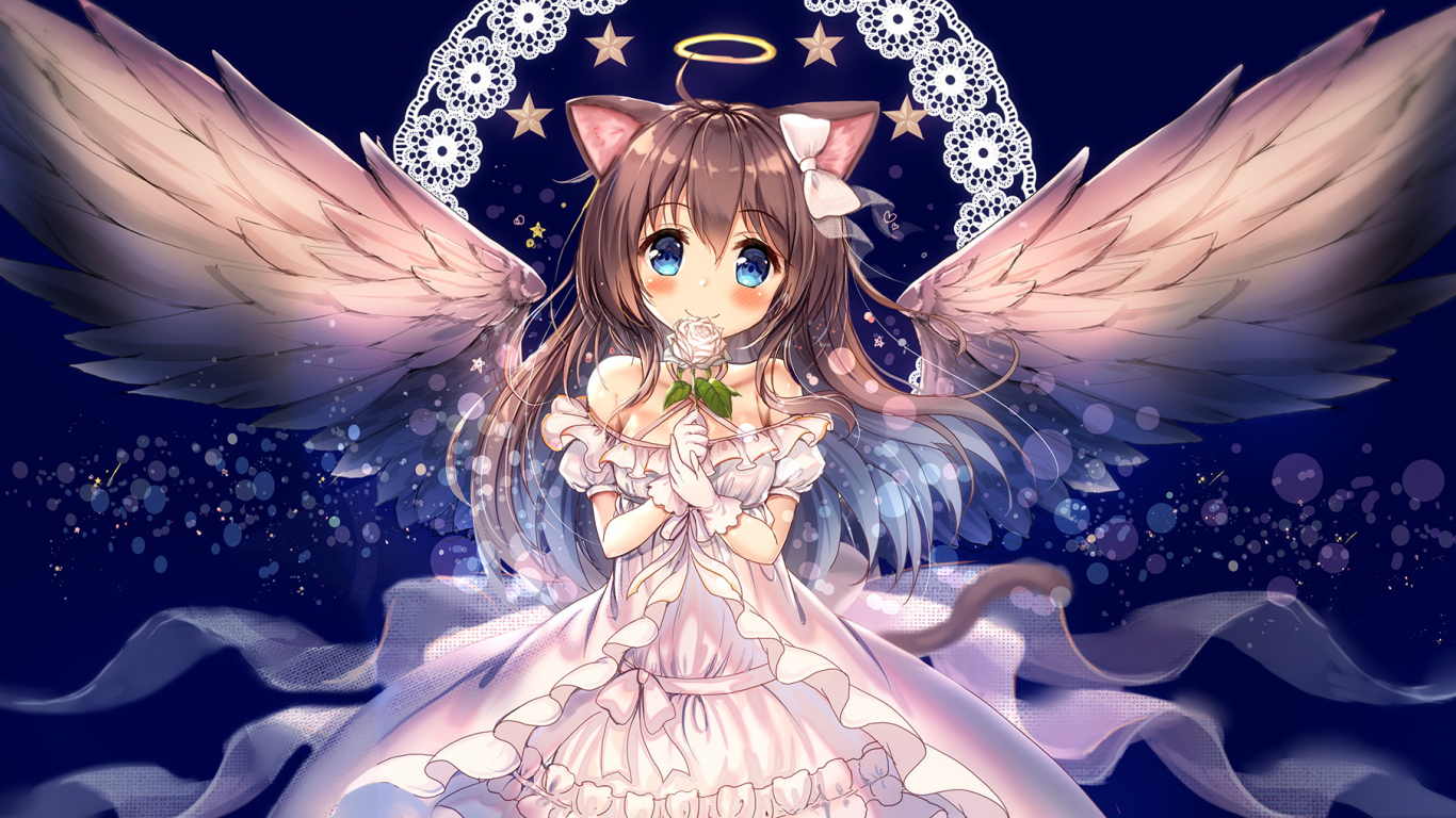 Desktop Wallpaper Cute Anime Girl, Angel Girl, Wings, Hd Image, Picture