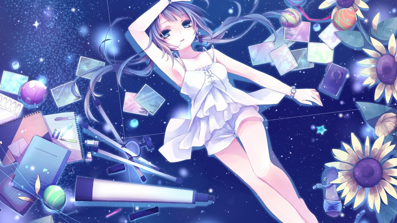 Download 1366x768 Wallpaper Night Dress, Anime Girl ...