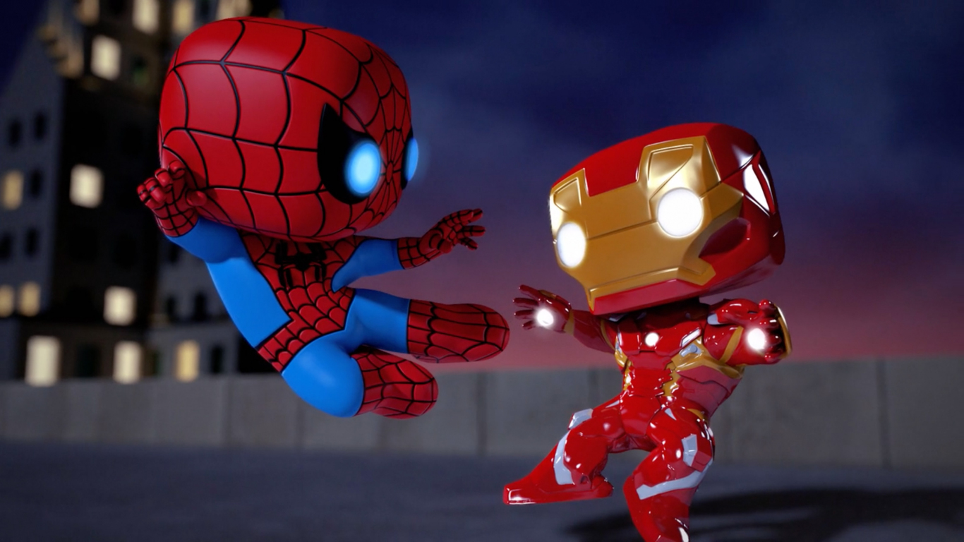 Download 1366x768 Wallpaper Iron Man Vs Spider Man Animated Artwork,  Tablet, Laptop, 1366x768 Hd Image, Background, 5914