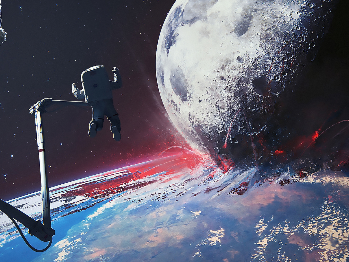 Desktop Wallpaper Astronaut, Planet Collision, Fantasy, Art, Hd Image