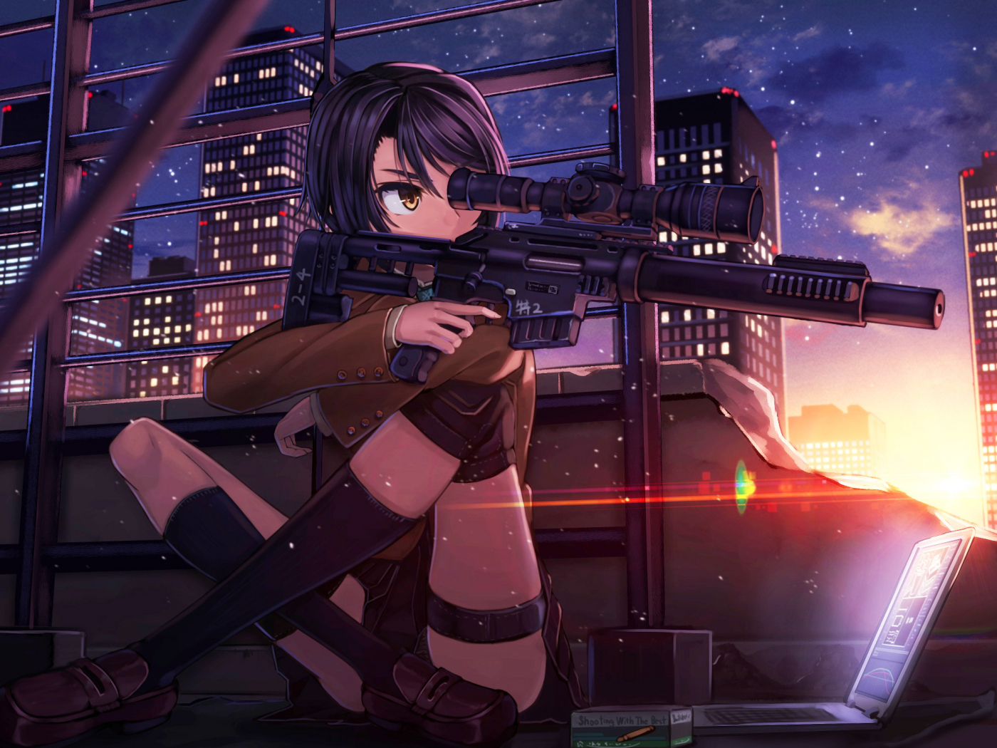 Desktop Wallpaper Anime Sniper, Anime Girl, Gun, Original, Hd Image