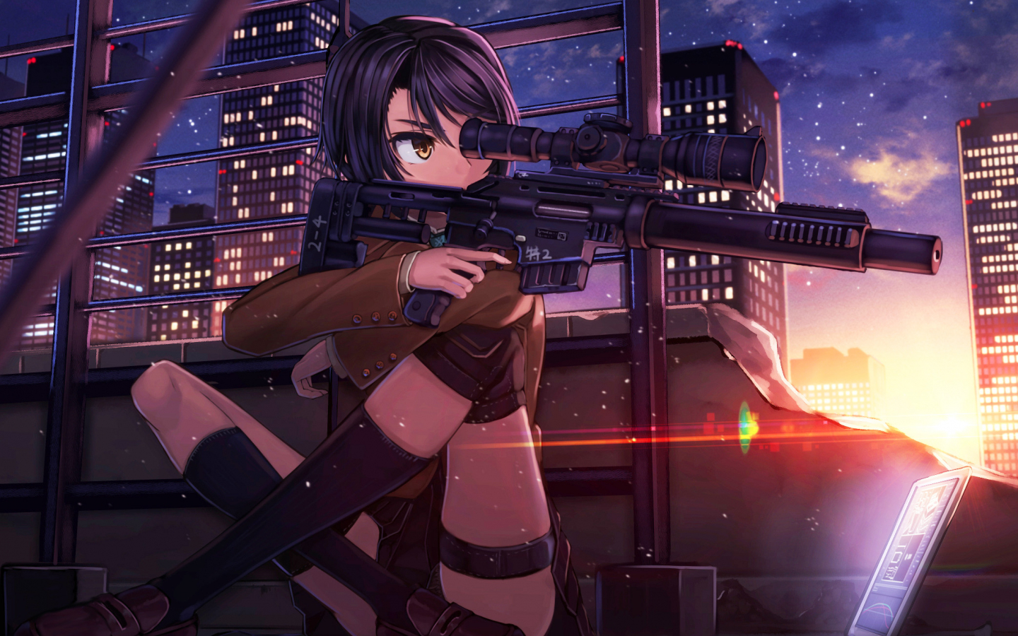 Desktop Wallpaper Anime Sniper, Anime Girl, Gun, Original, Hd Image