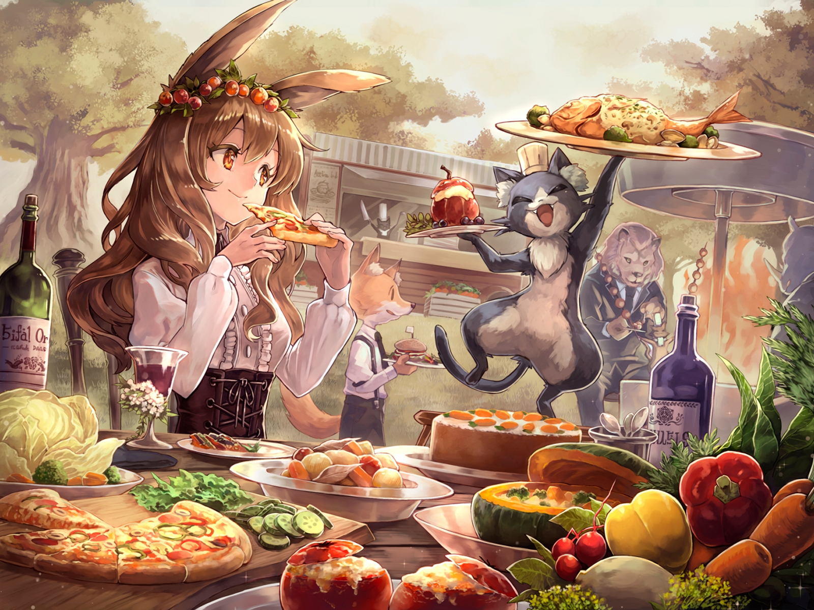 Desktop Wallpaper Anime Girl, Dinner, Food, Hd Image, Picture