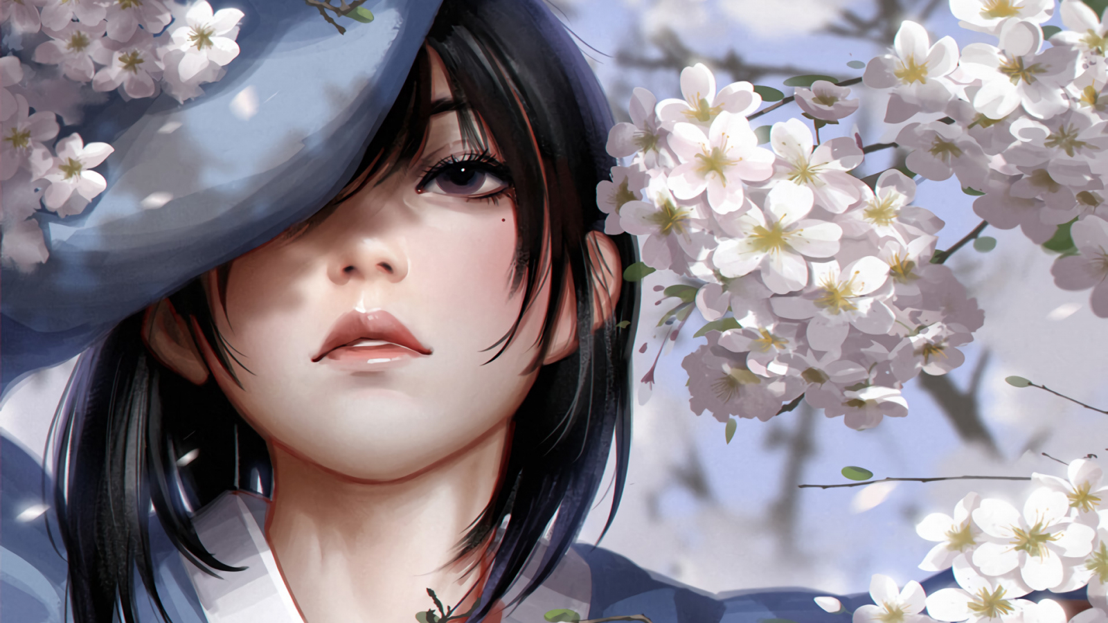 Download wallpaper 1600x900 blossom, anime girl, beautiful, 16:9 widescreen  1600x900 hd background, 24311