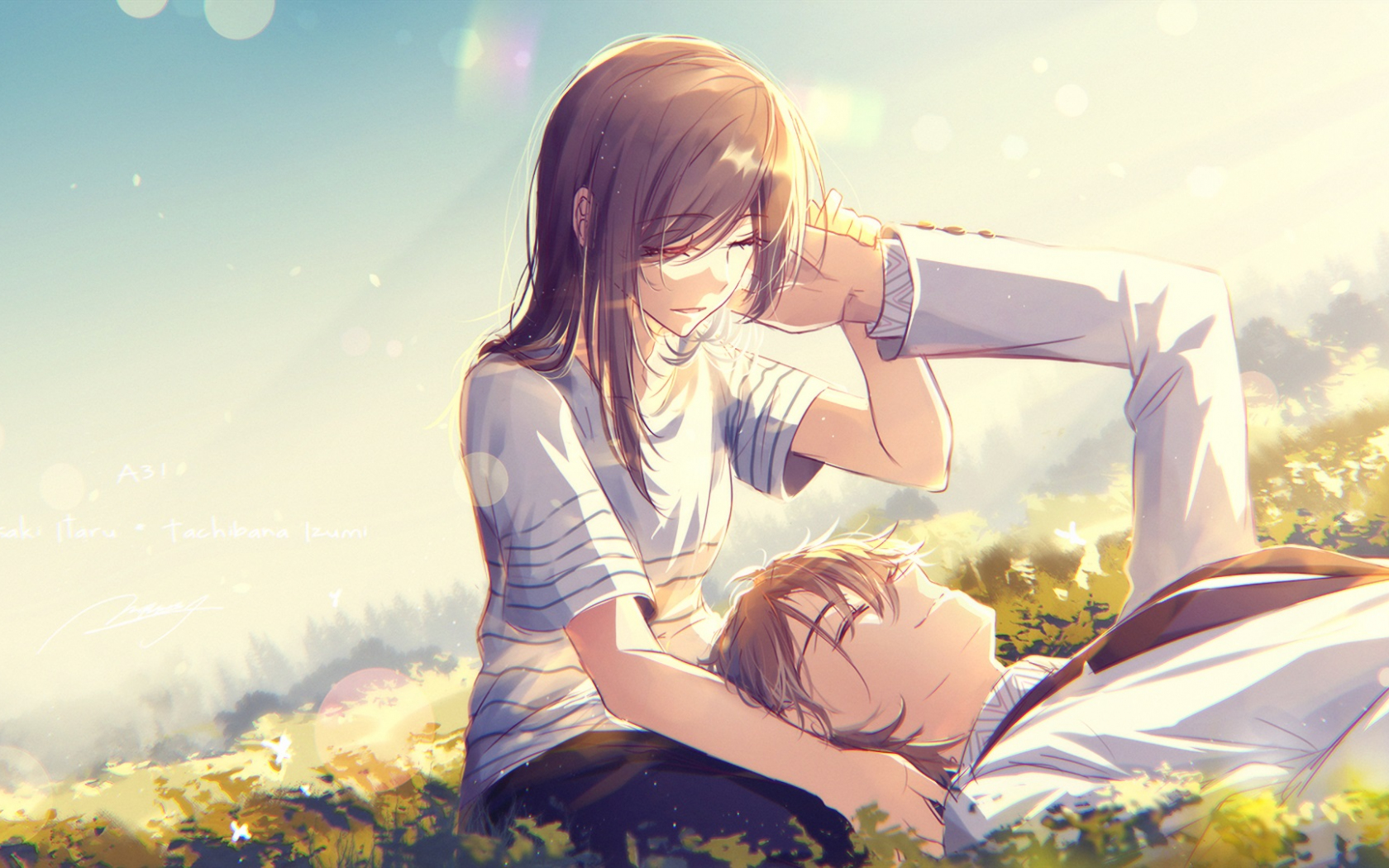 Download 1680x1050 Wallpaper Cute, Anime, Couple, Meadow ...