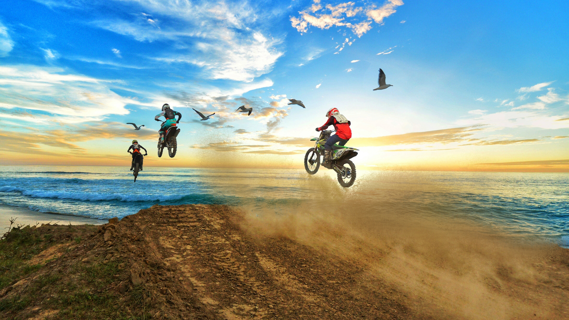 Download 1920x1080 Wallpaper Sky, Motocross, Bikes, Coast ...
