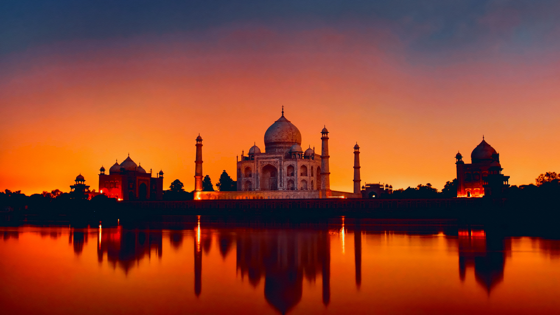 Download 1920x1080 Wallpaper The Taj Mahal, Sunset, Full Hd, Hdtv, Fhd