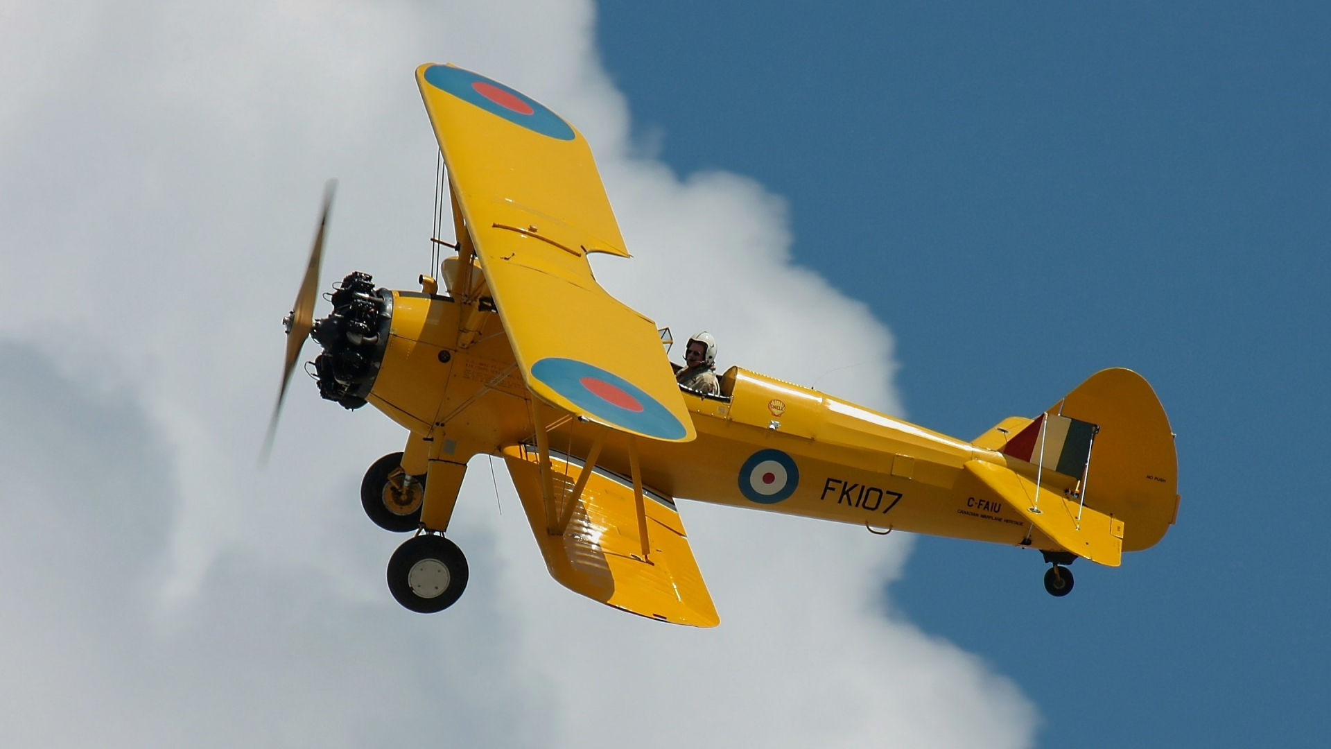 Download 1920x1080 Wallpaper Yellow Aircraft, Sky, Full Hd, Hdtv, Fhd