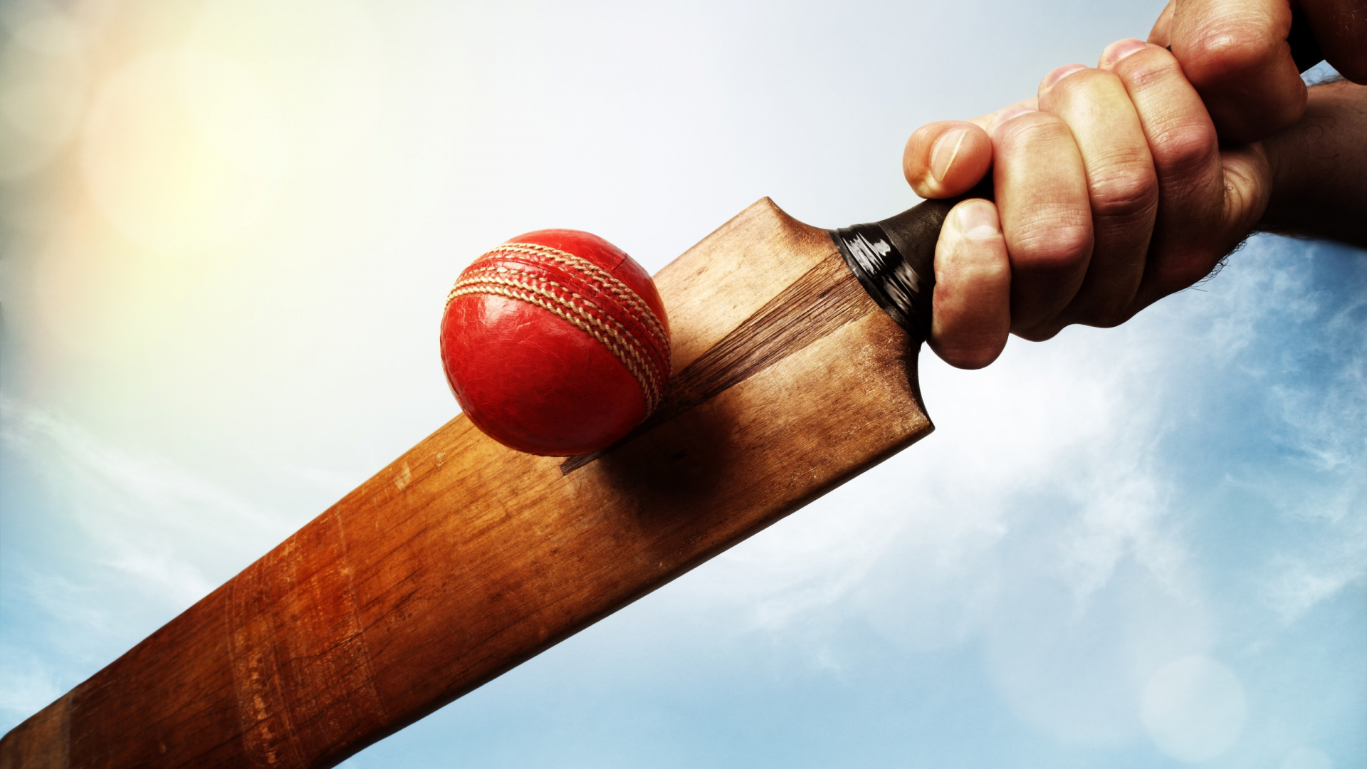 Desktop Wallpaper Red Ball, Cricket Bat, Sports, Hd Image, Picture