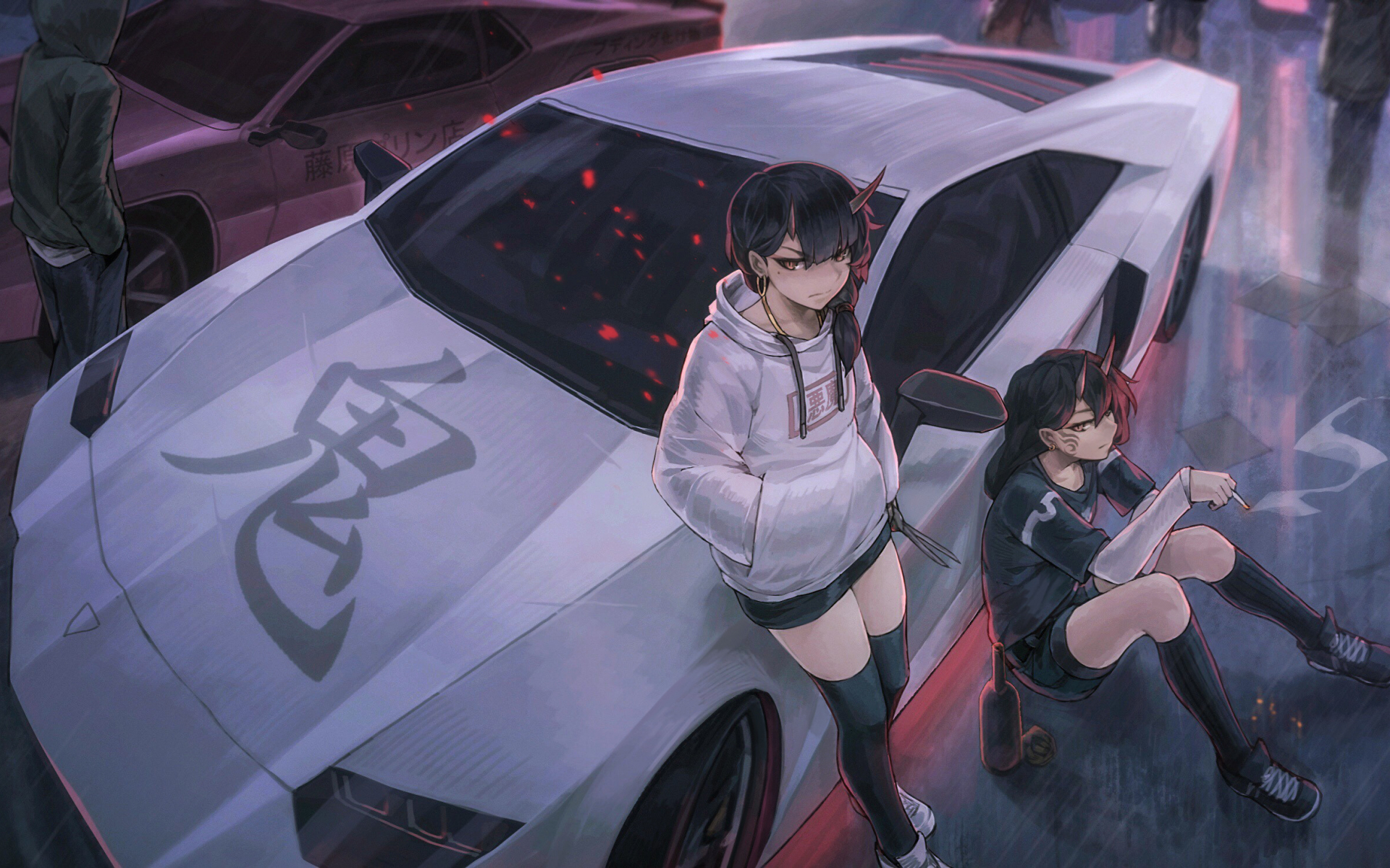 Desktop Wallpaper Car, Urban Anime Girls, Art, Hd Image, Picture