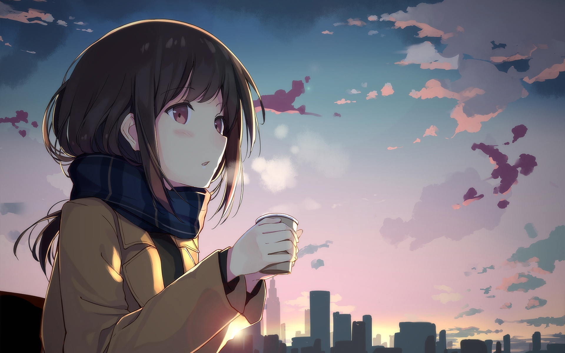 Desktop Wallpaper Cute Anime Girl Drinking Coffee Anime Hd Image