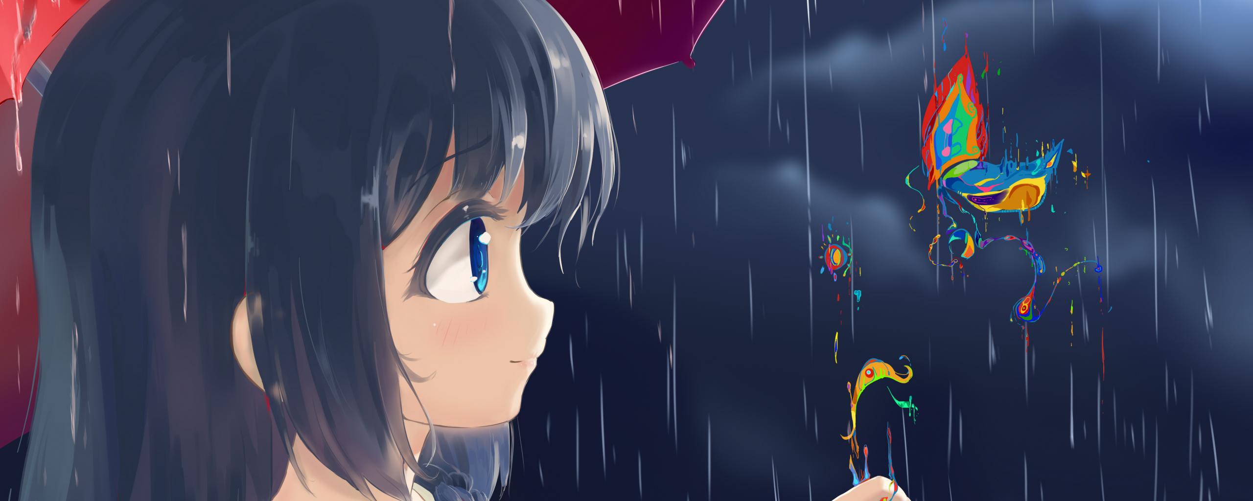 Desktop Wallpaper Rain Anime Girl Original Butterfly Hd Image Picture Background 724a43