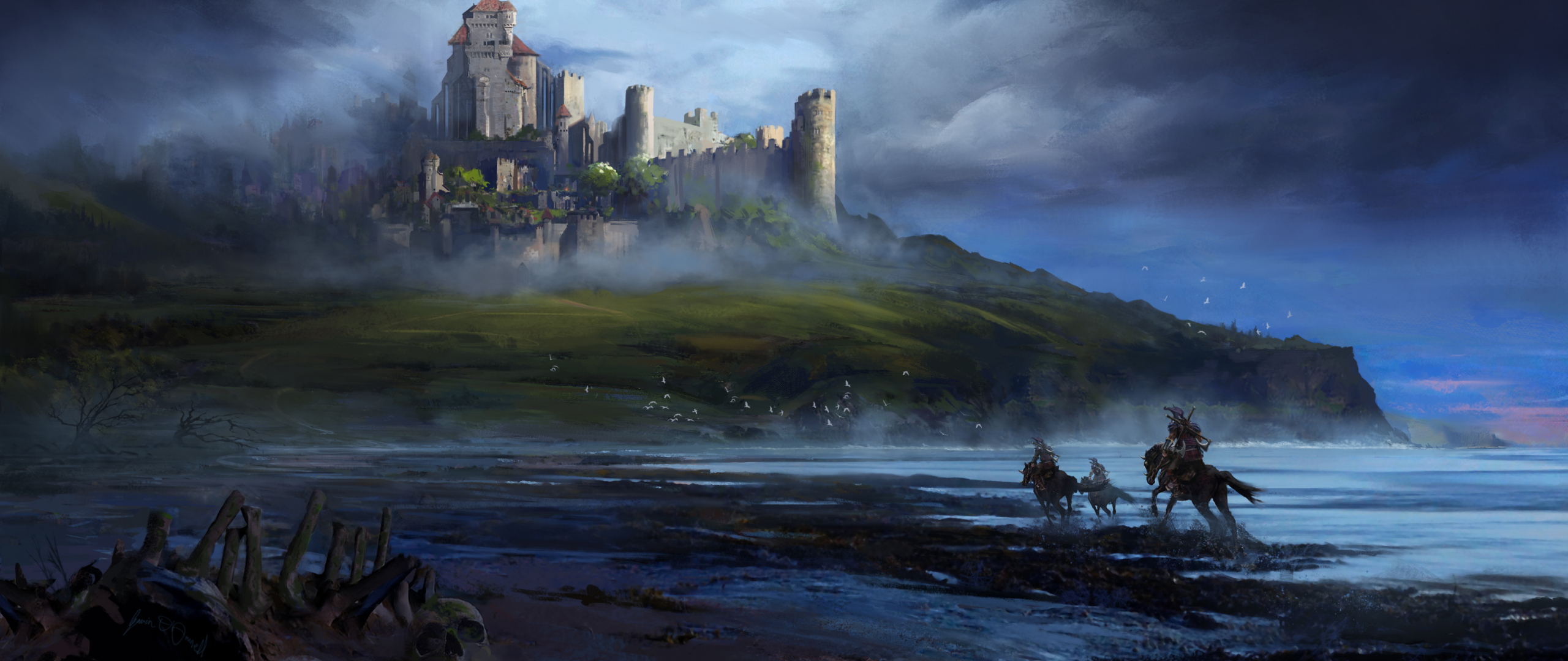 Download 2560x1080 Wallpaper Running To Castle, Warrior, Coast, Fantasy  Art, Dual Wide, Widescreen, 2560x1080 Hd Image, Background, 34353