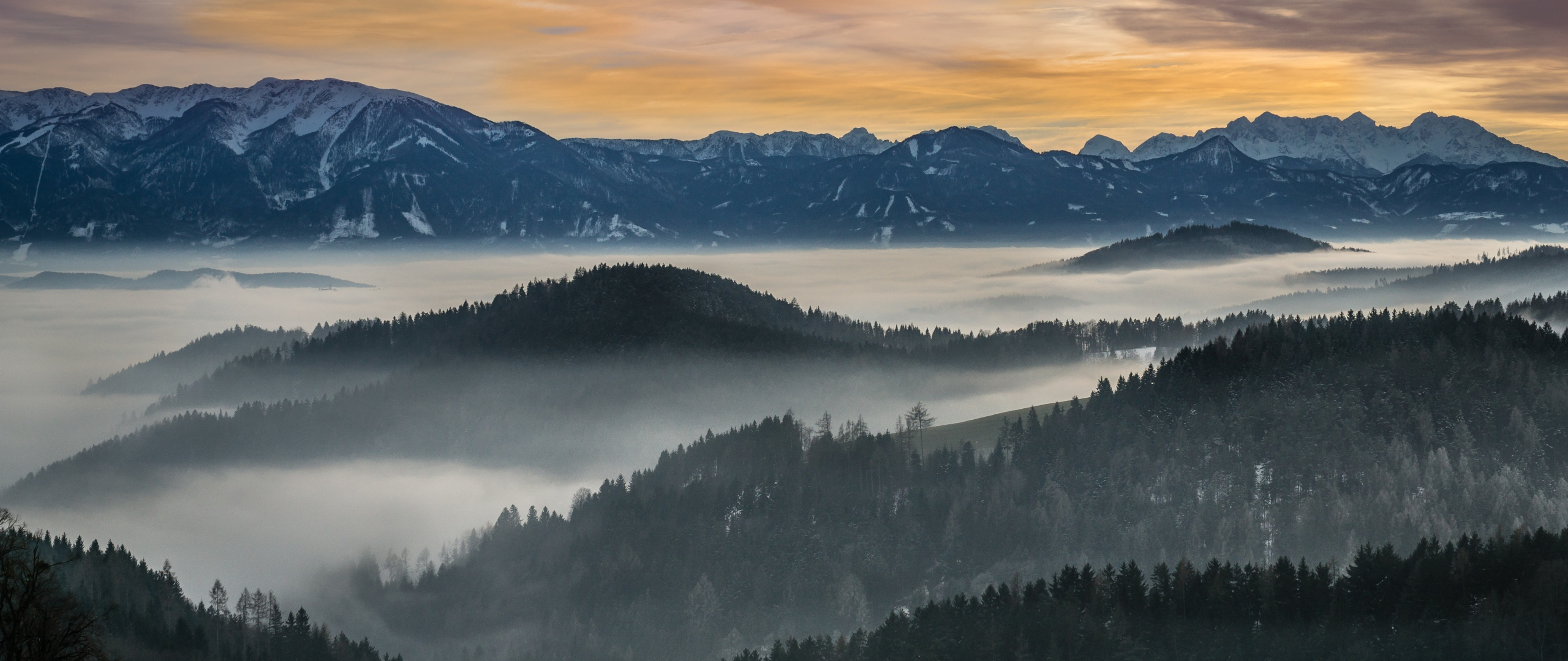 Desktop Wallpaper Landscape Horizon Sunrise Fog Nature Skyline 5k