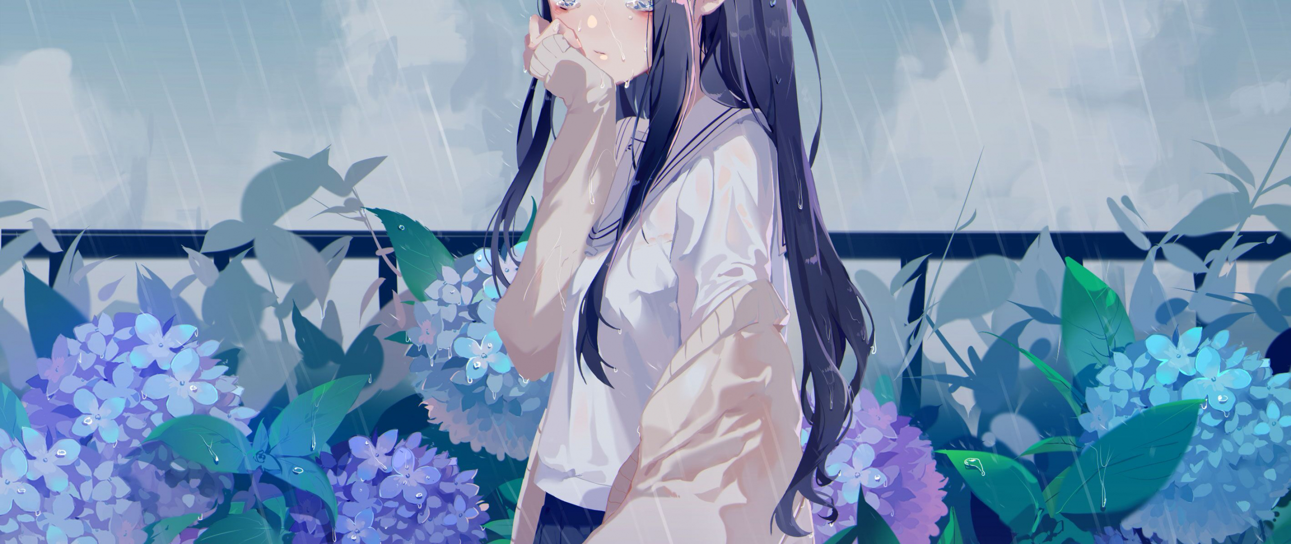 Desktop Wallpaper Anime Girl, Rain, Outdoor, Original, Hd Image ...