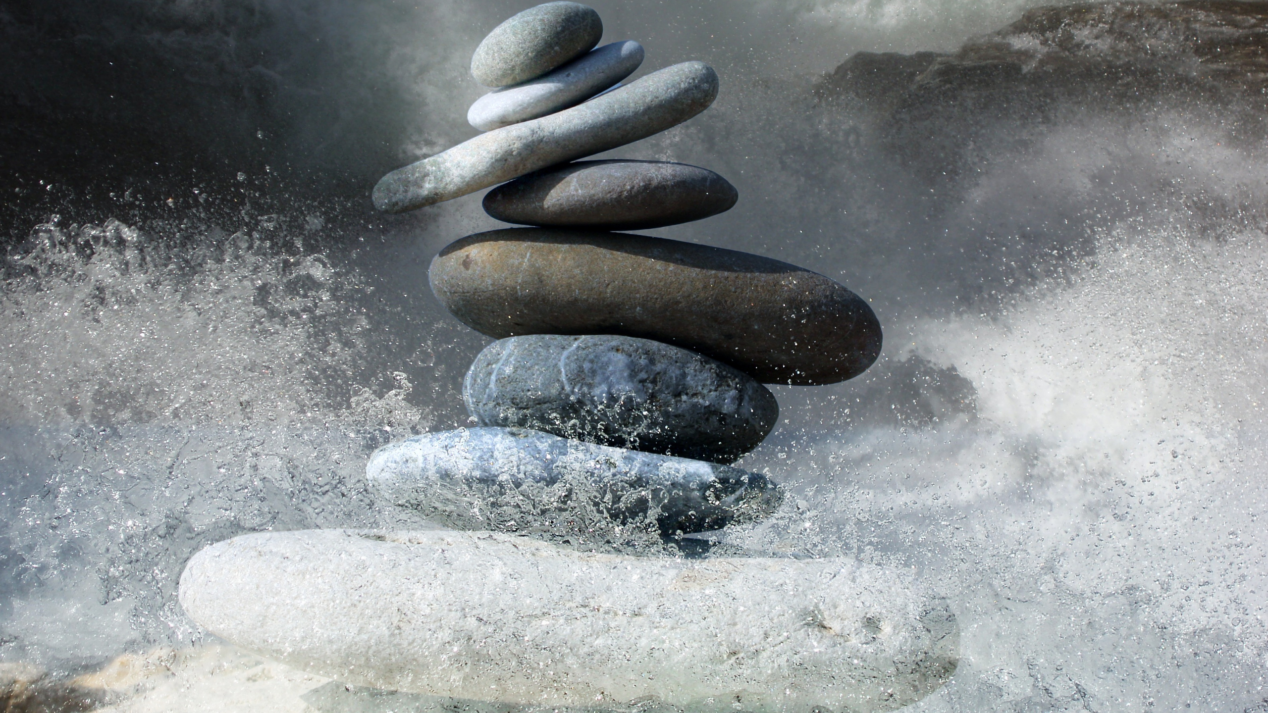 Desktop Wallpaper Zen Stones Balance Water Splashes Hd Image Picture Background b072