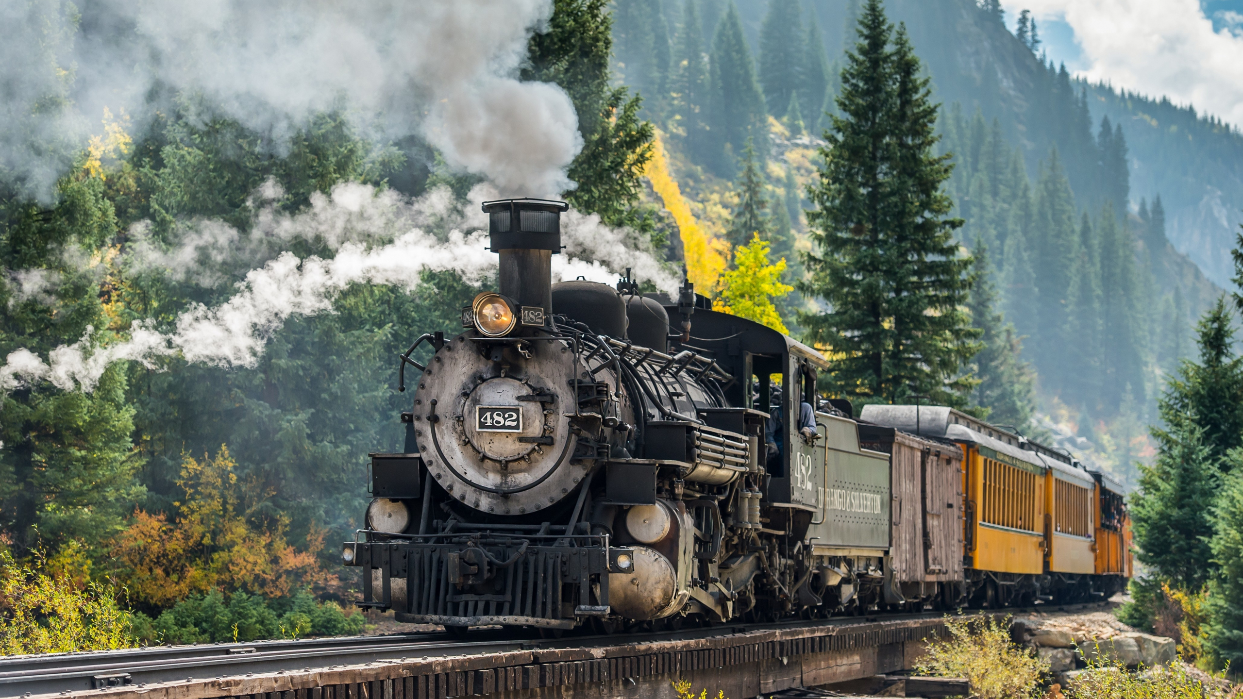 Desktop Wallpaper Steam Engine Train Vehicle Forest Railroad 4k