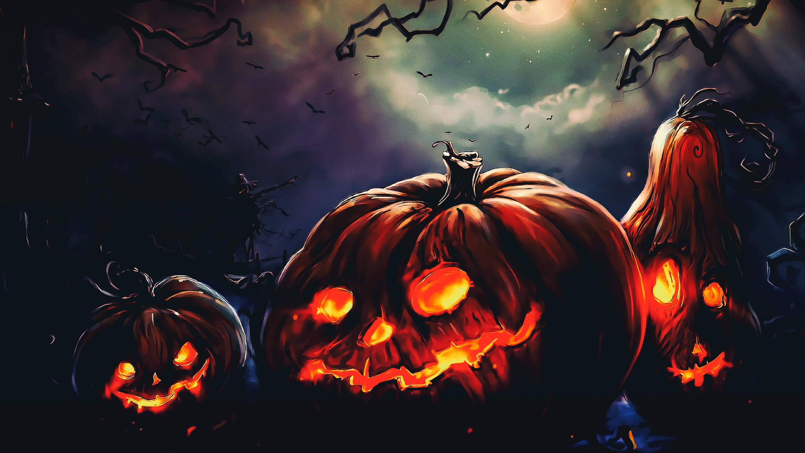 Download 2560x1440 Wallpaper Halloween, Pumpkin, Scary Night, Fantasy ...