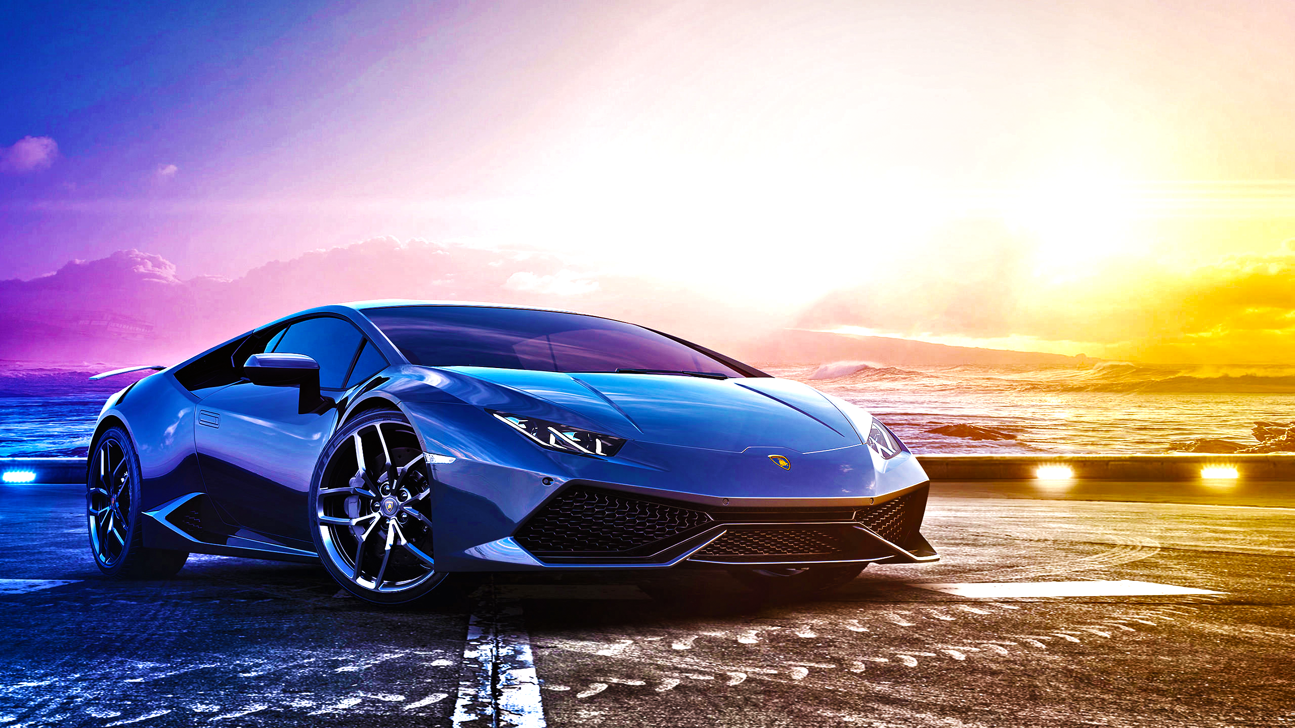Desktop Wallpaper Lamborghini Blue Sports Car, Hd Image, Picture
