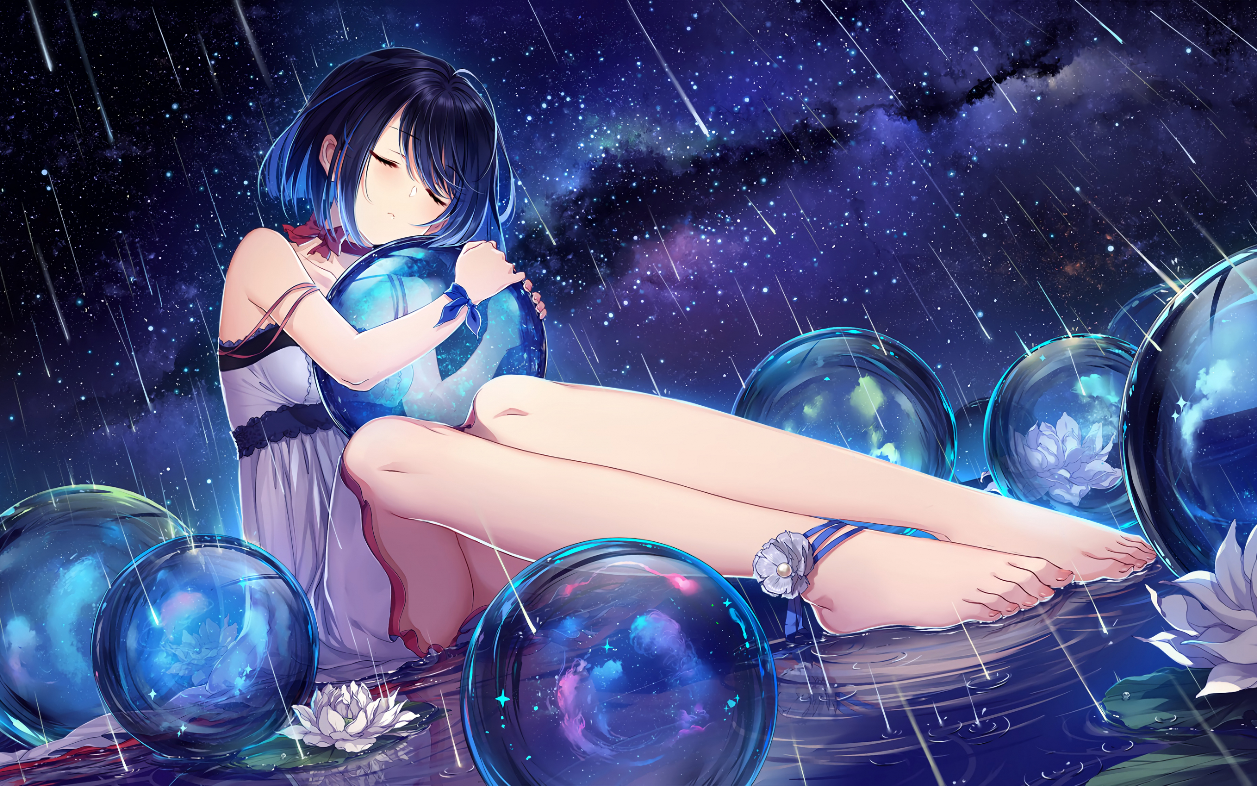 Desktop Wallpaper Rain Anime Girl Balls Night Hd Image Picture Background Zsznkv