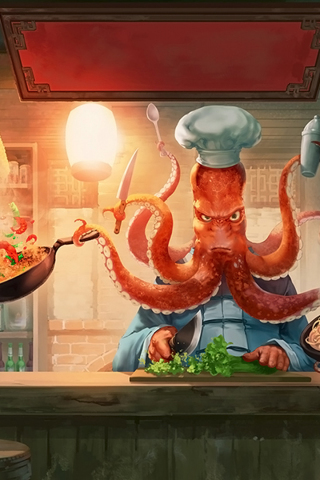 320x480 wallpaper Humor, octopus, chef