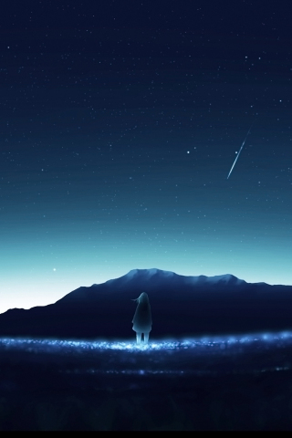 320x480 wallpaper Night, sky, landscape, anime girl, original