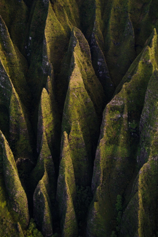 320x480 wallpaper Rocks, moss, valley, aerial view