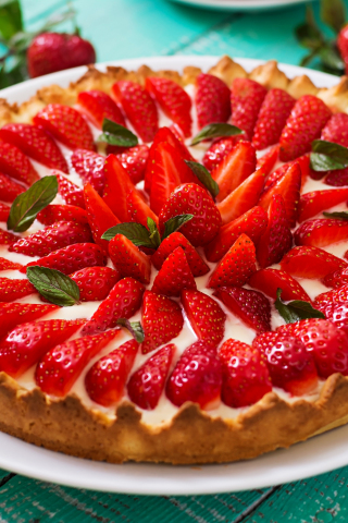 320x480 wallpaper Strawberry pie, cake, food, 5k