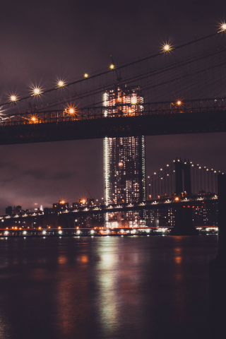 320x480 wallpaper Brooklyn bridge, night, city, new york, 5k