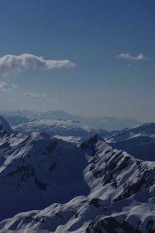 320x480 wallpaper Mountains range, clouds, sky, winter, 4k