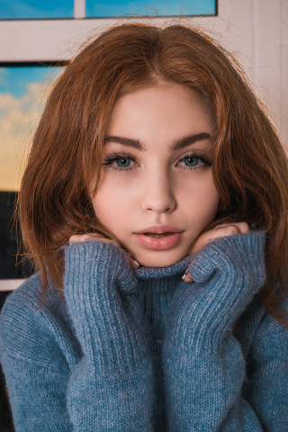320x480 wallpaper Blonde, model, woman, sweater